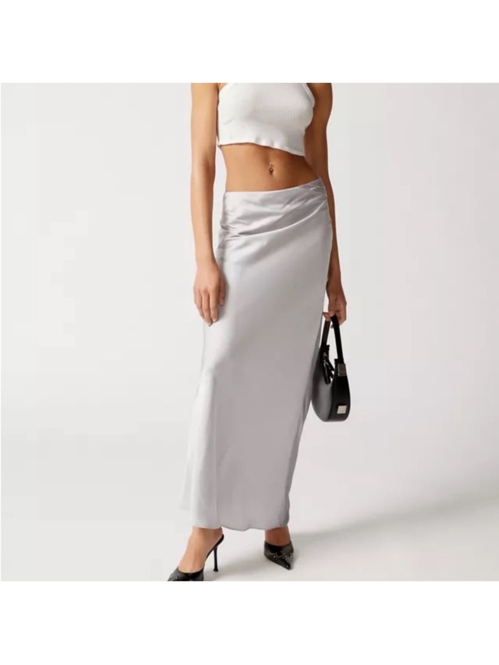 Lioness Silver Satin Bias Maxi Skirt